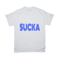 White Sucka T-Shirt - Blue Lettering