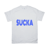 White Sucka T-Shirt - Blue Lettering